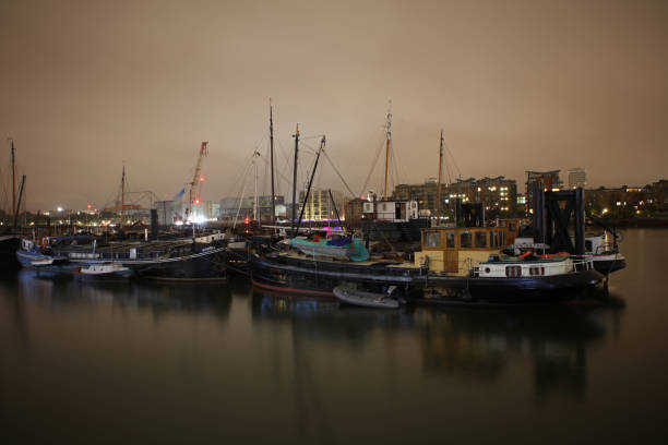 Night view of the St. Katharine Docks in London city, England, United kingdom