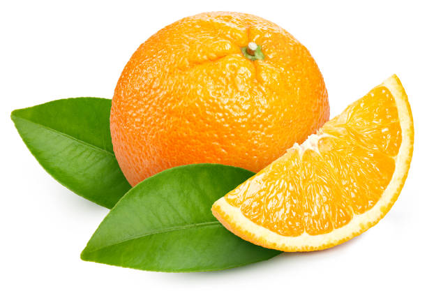 istock Fresh organic orange with leaves isolated on white background 2194180472