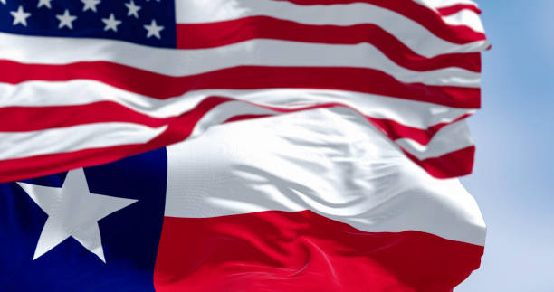 istock Texas state flags waving in the wind with american flag 2194182010