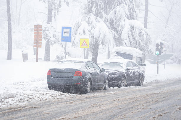 istock Parked car covered with snow during snow storm. 2194183203