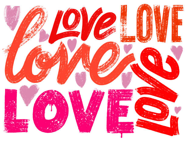 Set of red lettering brush drawn love phrase. Hand drawn romantic modern calligraphy cursive thick text. Vector lettering typography poster or card. Modern red lettering for Valentine's day, holidays.