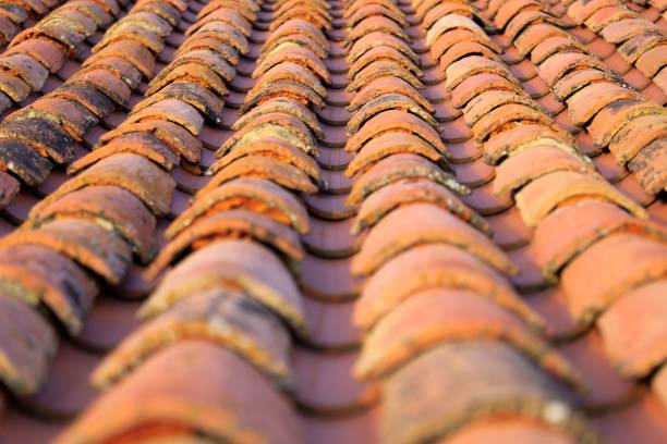 istock Rustic terracotta roof tiles close-up 2194184810