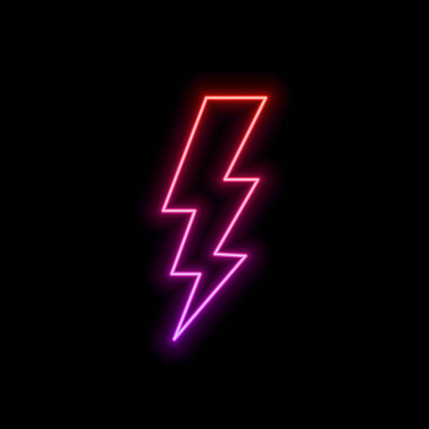 istock Neon lightning sign. Bright lightning, electric storm, high voltage. Neon flash sign. 3D glowing neon flash icon illustration. 2194186528