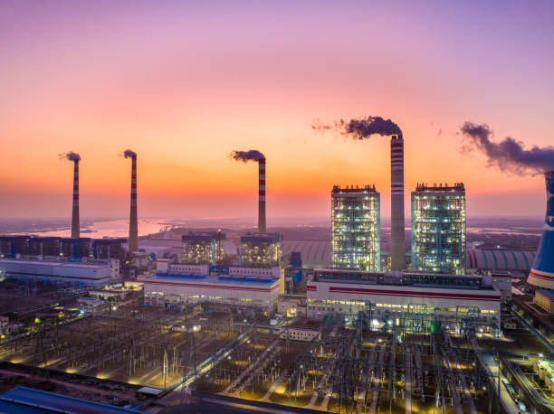 istock Thermal power plant at sunset, modern concept 2194189368