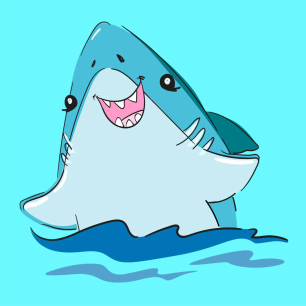 istock Hand drawn cute shark vector illustration. Sketch fish sea. Childish print design for fabric, t-shirts, poster, background. 2194197841