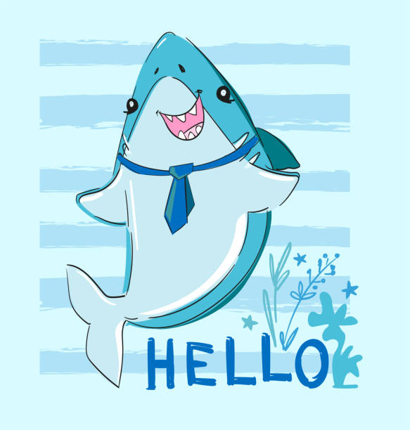 istock Hand drawn cute shark vector. Sketch fish sea. Childish print design for fabric, t-shirts, poster, background. 2194197927