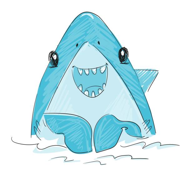 istock Hand drawn cute shark vector illustration. Sketch fish sea. Childish print design for fabric, t-shirts, poster, background. 2194197956
