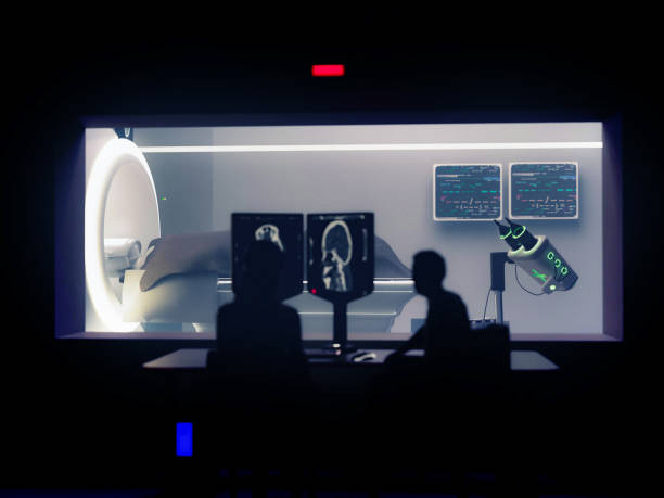 istock 3D rendering depicts a futuristic MRI scanning room. 2194201704