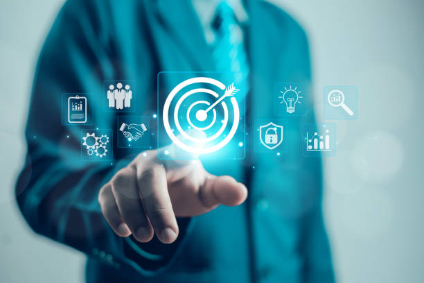 istock Businessman hold virtual target icons for business objective. 2194210128