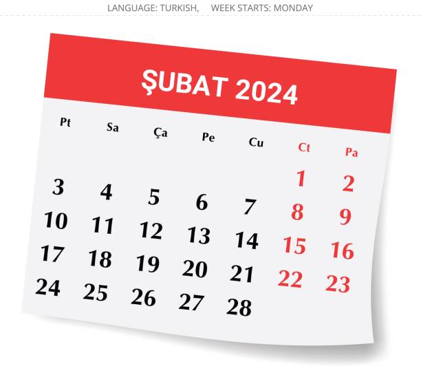 istock Turkish calendar for February 2025 - takvim. Vector illustration for winter month for Turkey. Paper page 2194212707