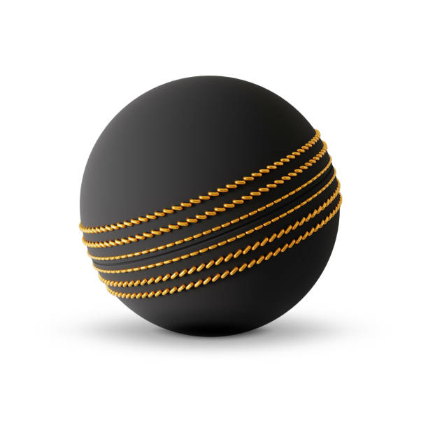 istock Black gold cricket ball isolated on white background 2194213815