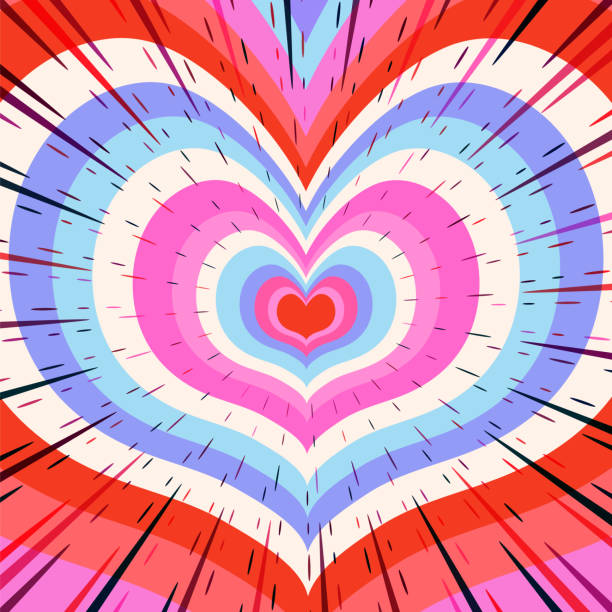 istock Concentric Colorful Heart Tunnel for Valentine's Day with Comic Book Speed Lines. Love retro heart tunnel in groovy style. Trendy girly abstract love design. Colorful romantic background 2194214628