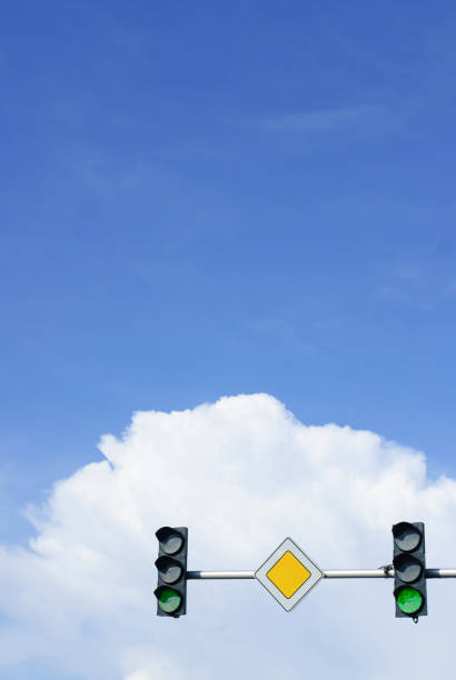 Traffic lights with green color and sky on background