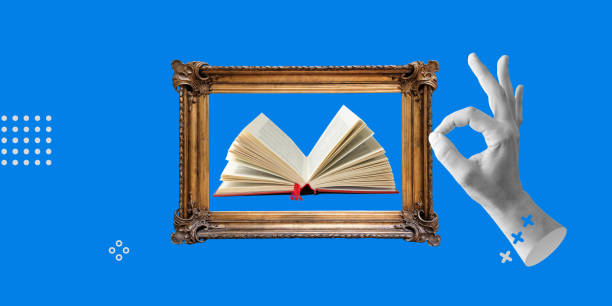 istock Educational, library promotions, online courses, and intellectual events. Open book in frame and a hand gesturing OK. Minimalist art collage 2194218154