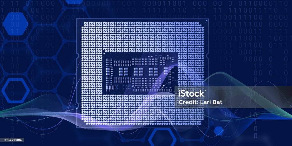 A Microprocessor Overlaid With Binary Code And Digital Graphics ...