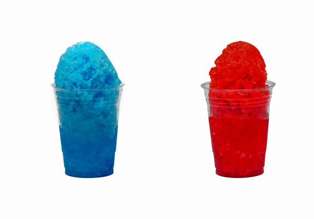 istock Red and Blue Shave Ice, Shaved ice or Snow Cone desserts on white. 2194219644