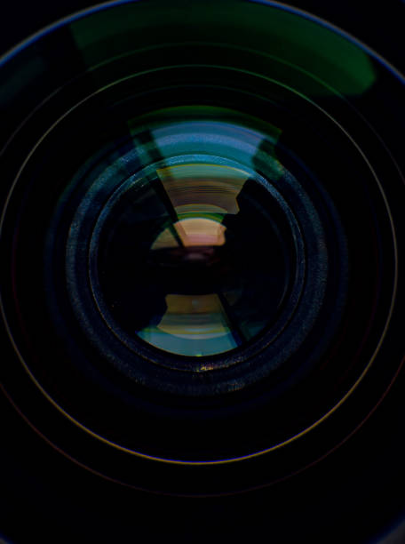 istock Close-up macro camera lens, Camera lens close up and blue background 2194221630