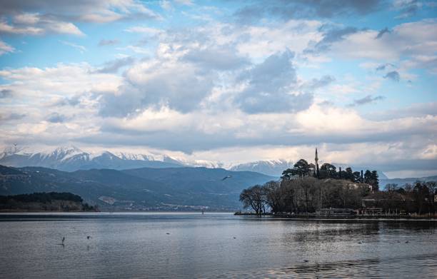 istock Ioannina lake: Greece undiscovered gem. Ottoman legacy. Snowy mountains. Mosque 2194222427