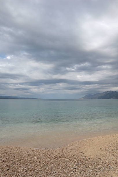 Picturesque view of the sea during a thunderstorm, rainy day on the Adriatic