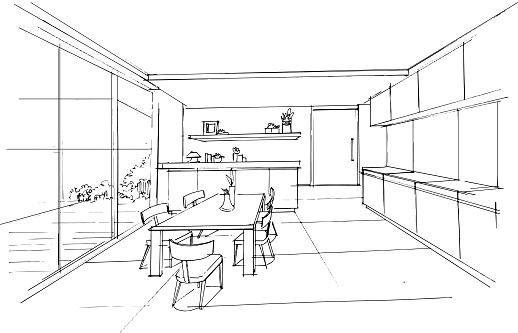 Drawing Exterior And Interior Architectural Lines Graphic Assembly In ...