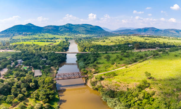 Agriculture seen along the Crocodile River in Broedertroom situated in the North West Province of South Africa. This river leads into Hartbeespoort Dam with a bridge on the R104 road crossing over the river.