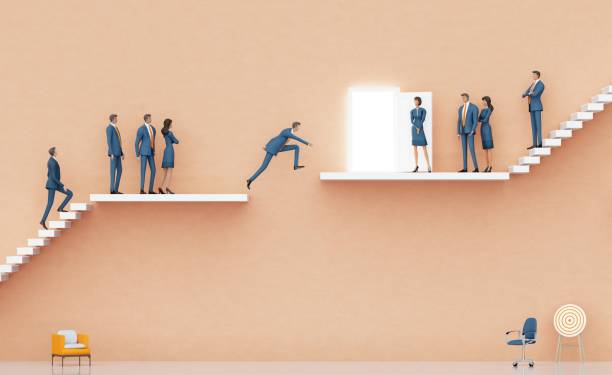 istock Businessman jumping between platforms in order to get the better professional position. 3d render 2194236819