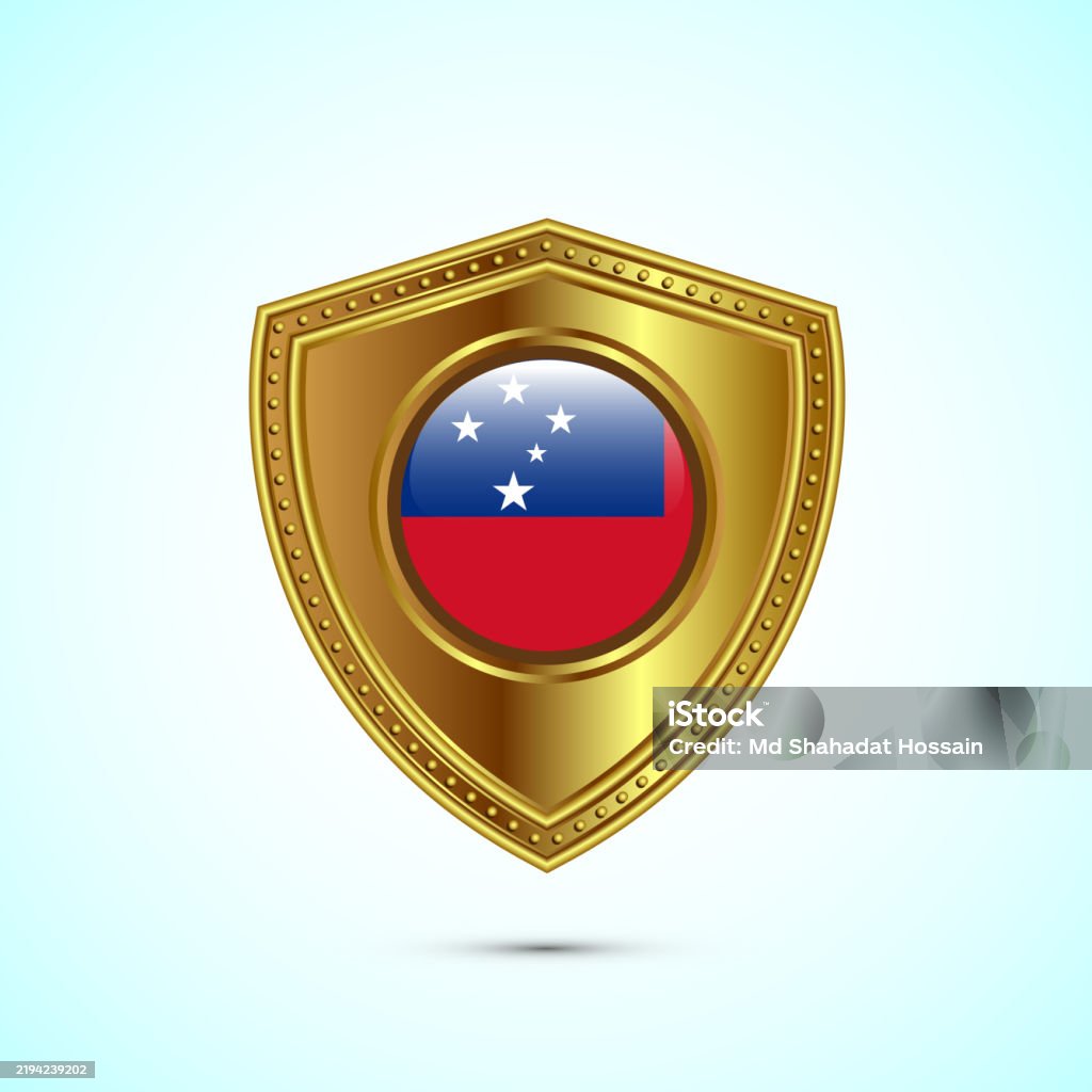 Sheild Samoa Rounded Flag Of Samoa With Glossy Gold Shield Stock Illustration ...