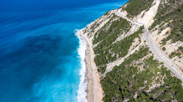 istock Tsoukalades beach. Aerial view with road. Pristine waters. Lefkada. Greece 2194240113