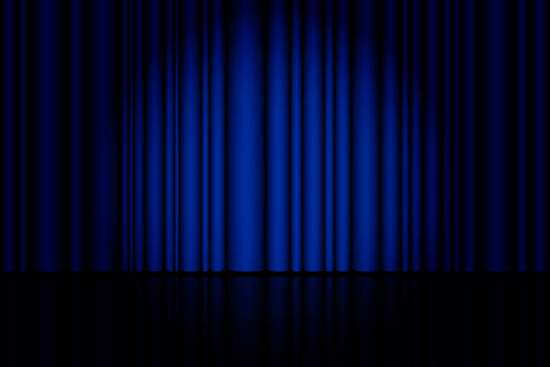 istock Blue curtain background. Spotlight on stage curtain. Theatrical drapes. Wavy velvet background. Vector illustration 2194240675
