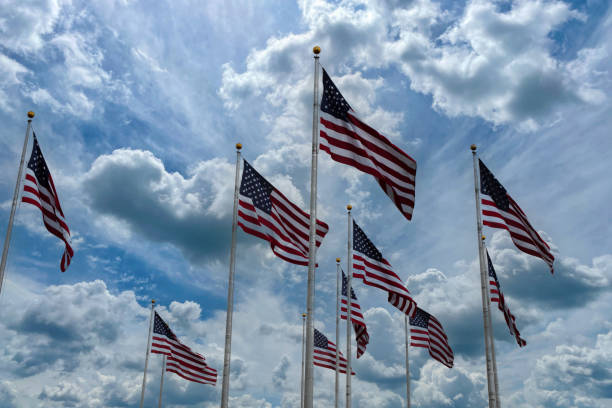 istock American Flags Blowing in the Wind 2194242962