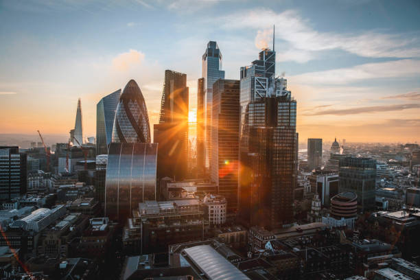 fotografii de stoc, fotografii și imagini scutite de redevențe cu sunset over london's financial district, england, uk - cartier financiar