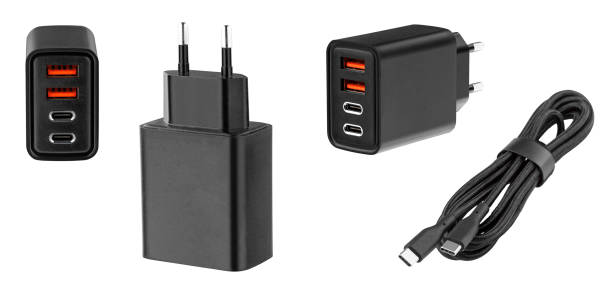 istock set power adapter, charging adapter with USB and Type-C connector on isolated and white background, 2194249961
