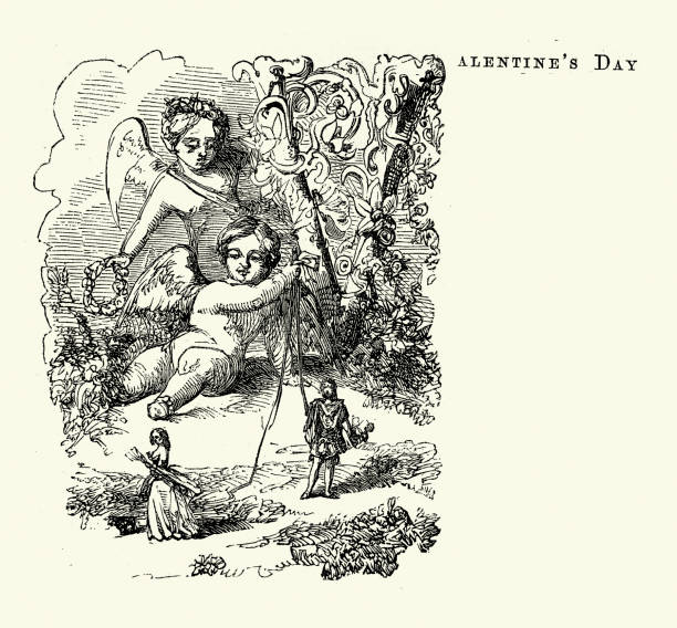 istock History Valentine's Day, Cupid, Young couple in love, as puppets, vintage illustration, Victorian 19th Century 2194254708