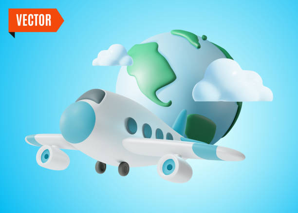 istock 3d Travel and Tourism Concept Plane and Planet Earth Cartoon Design Style. Vector 2194254745