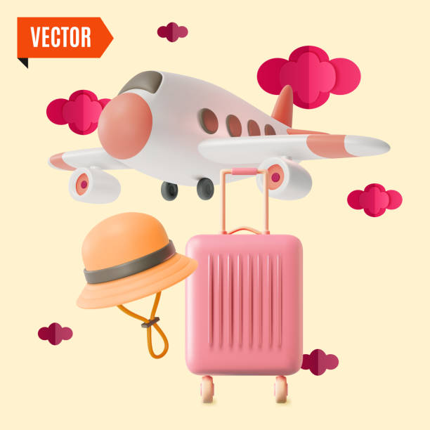 istock 3d Travel and Tourism Concept Hat, Suitcase and Airplane Cartoon Design Style. Vector 2194255772