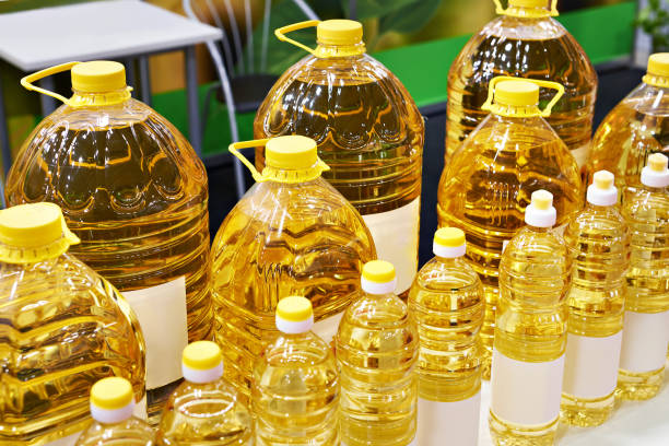 istock Plastic bottles with sunflower oil 2194256888