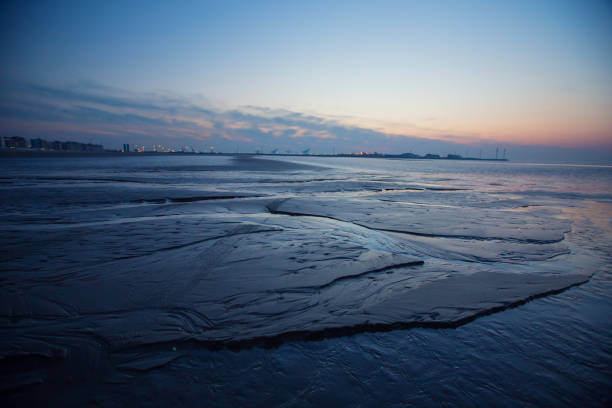 Sunset on a beach in Belgium, Knokke.
