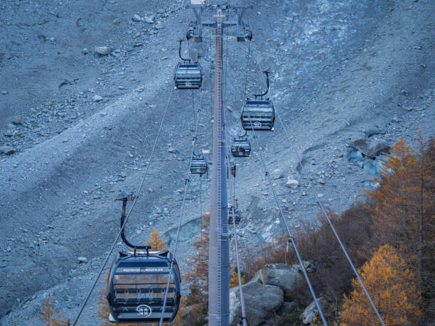 Chamonix, France - 2 November 2024:  Scenic Cable Car Ride in Chamonix to Mer de Glace Glacier – Panoramic Glacier Views, Breathtaking Alpine Scenery, and Adventure in the French Alp.