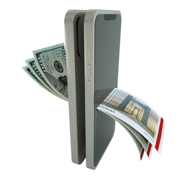 istock US dollar and Danish  krone notes exchanging through mobile phone, Online money transfer, electronic payment systems, Mobile banking. currency exchange concept. 2194258453