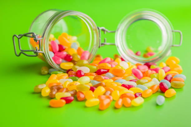 Vibrant collection of gummy candies presents an array of colors and shapes.