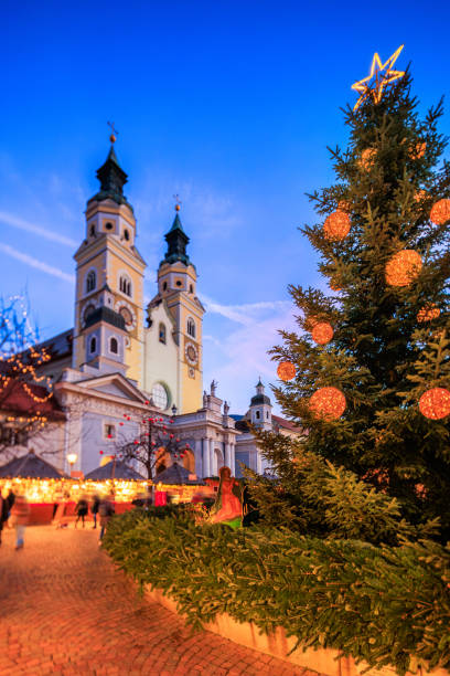 Brixen Christmas market at night, blue hour, twilight
