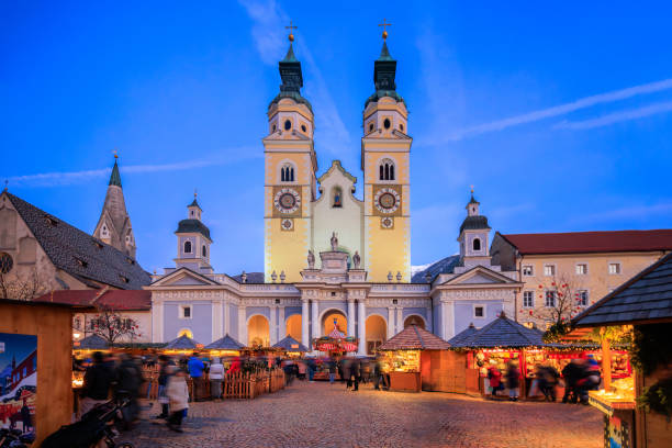 Brixen Christmas market at night, blue hour, twilight