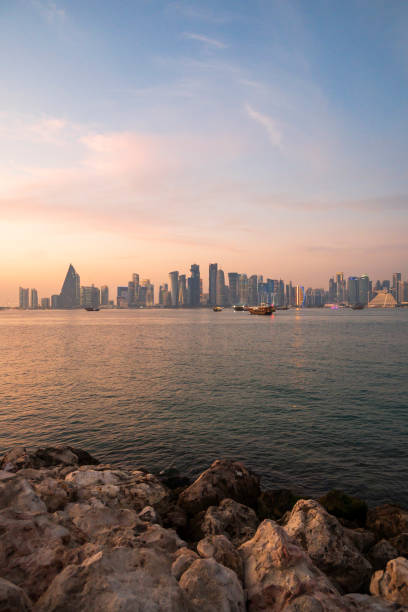 istock doha qatar skyscrapers by the sea at sunset 2194276145
