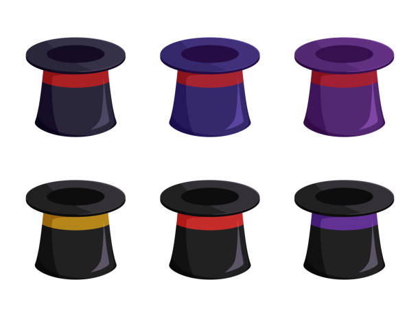 Top Hat Top hat illustration material set black hat upside down stock illustrations