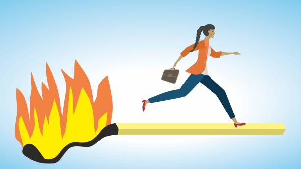 istock Woman running fast on burning matchstick. Deadline and urgency. Dimension 16:9. Vector illustration. 2194286719