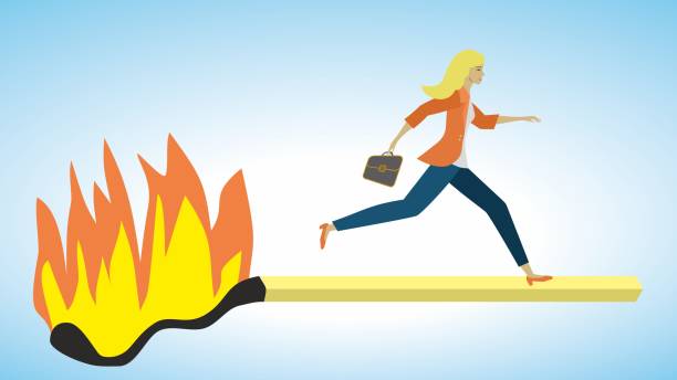 istock Woman running fast on burning matchstick. Deadline and urgency. Dimension 16:9. Vector illustration. 2194288518