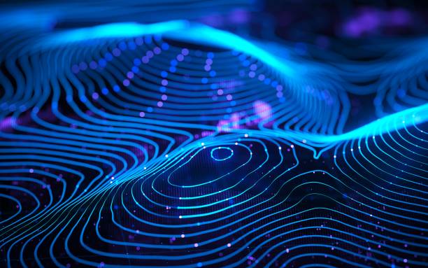 Data Flow And Digital Technology. Concept for concepts of innovation, AI, cloud technology, data technology, the data-verse, big data, data science, business intelligence, data lakes and cybersecurity stock photo