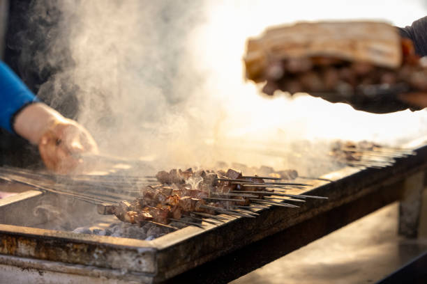 istock Grilled traditional Turkish liver kebab on a skewer 2194314495