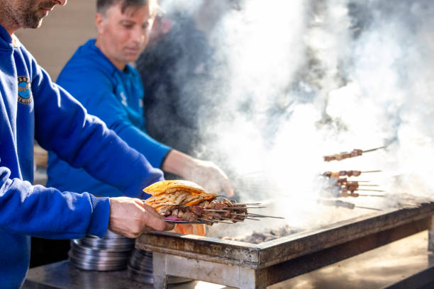 Turkey, Adana-January 12,2025: The liver skewers (ciğer şiş) in Adana's Kazancılar Bazaar started being served from the morning