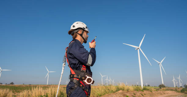 istock Engineer inspection and survey work in wind turbine farms 2194317018